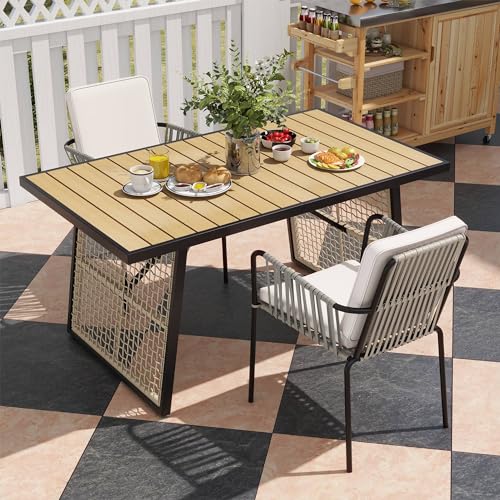 YITAHOME Outdoor Patio Dining Set 3-Piece 59.1" * 34.3" Outdoor Table and Chairs Patio Dining Furniture Sets for 2 with Stackable Chairs and Cushions