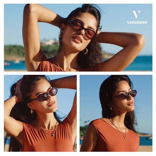 VANLINKER Trendy Oval Polarized Sunglasses for Women Men Small 90s Style Retro Cat Eye Frame Narrow Sleek Design VL98472