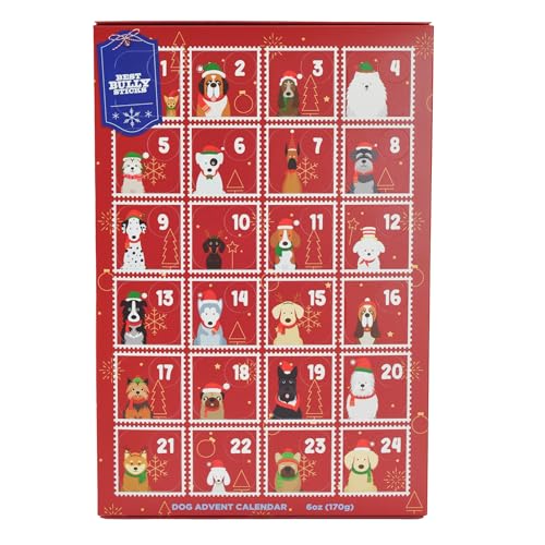 Best Bully Sticks Treat Gift Box for Dogs - 24 Days of Joy Variety Pack - All-Natural Chicken and Beef, Healthy Winter/Holiday Snack