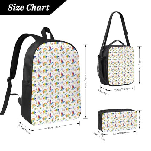 LGBT Gay Pride Rainbow Hummingbird 17 Inch Backpack Sets Lunch Bag Lightweight Daypack for Men Women 3Pcs2