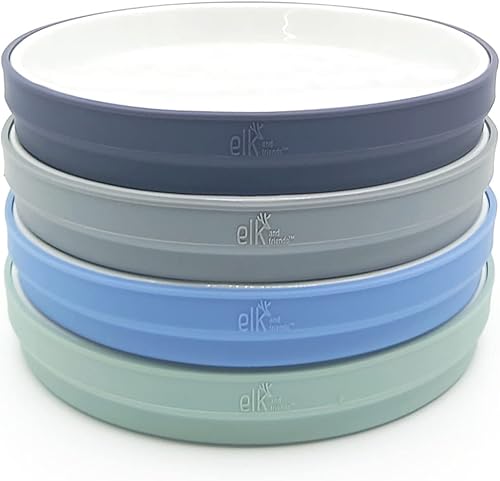 Elk and Friends Platos blancos de porcelana para niños de 7.8 pulgadas con fundas de silicona, adecuados para niños pequeños, aptos para microondas disponible en Yaxa Costa Rica