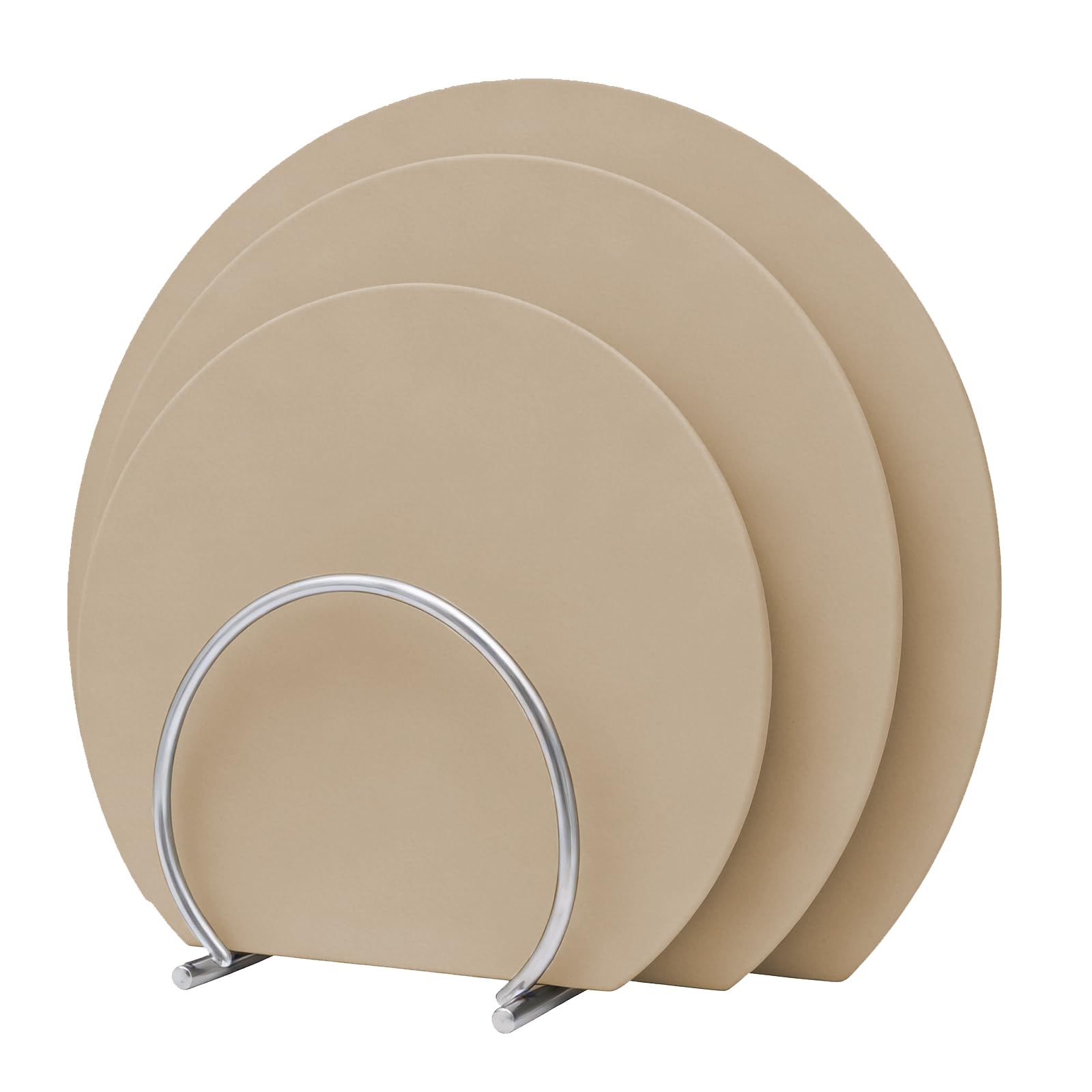 MUAMUA Cutting Board Set with Stand, Dishwasher Safe, Non-Slip, Round Cutting Board, Rubber, Premium Heat Resistant Elastomer, Coffee Color, Non-Bacterial, Round, Soft, Double-Sided, Set of 3 (29 x 35 SML/Coffee M