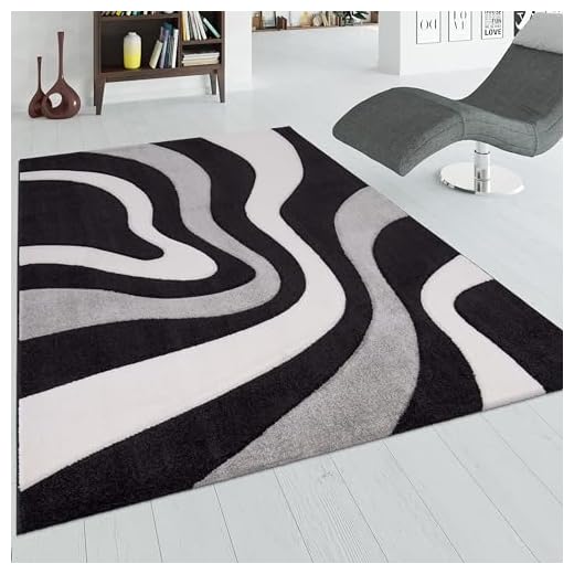 Paco Home Tapis De Créateur Aux Contours Découpés Motif Vagues en Gris Noir Blanc, Dimension:160x230 cm