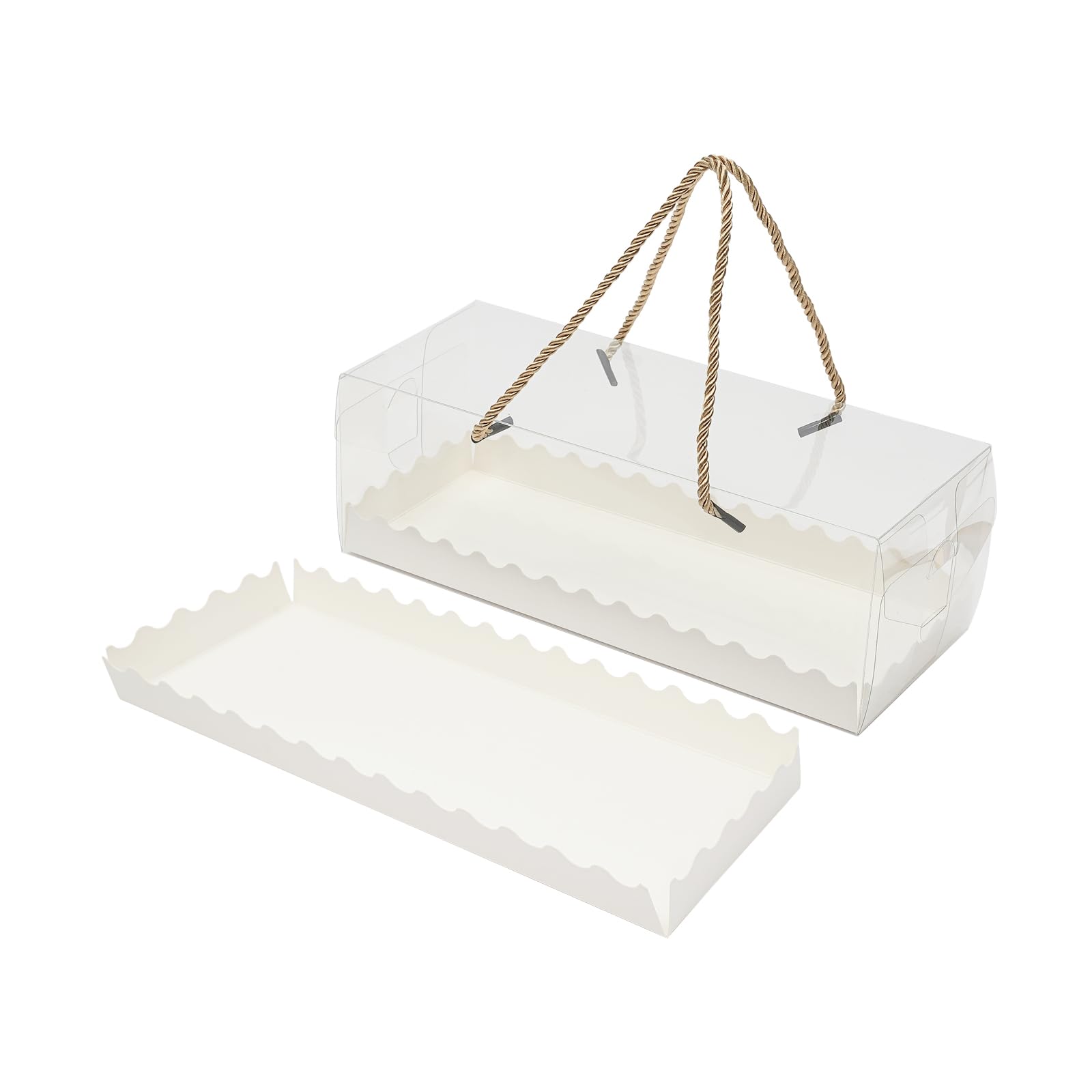 10 Boîtes à Gâteaux Transparentes Avec Poignées - Parfait Pour Cupcakes, Biscuits Et Cadeaux - 26x10x9.5cm - Inclut Autocollants Et Ruban