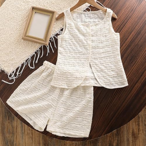 Girls Summer Outfits Casual Sleeveless Tank Top Set Comfortable Breathable Pure Color Elastic Waist For Daily Wear3