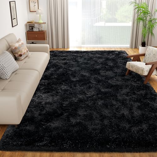 Dssimo Black Rug for Bedroom, Super Fluffy 4x6 Ft Modern Shag Area Rugs, Soft Shaggy Plush Indoor Floor Carpet for Boys Girl,Teens Home Decor Aesthetic for Living Room Dorm Playroom Classroom, Black