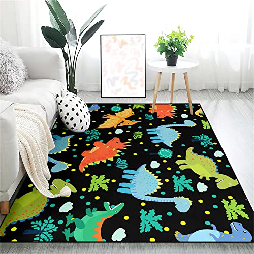 Cartoon Dinosaurs Area Rugs for Kids Black Lovely Animal Patterns Carpet Dinosaur Rugs for Boys Bedroom Living Dinning Room Bedroom Kitchen Playing Room, 4'5''×6'