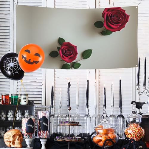 MINDBBDFJ Roses Print Banners And Signs For Outdoor/Indoor,Personalized Banner Customizable Parties Halloween Banner (180x90cm)2