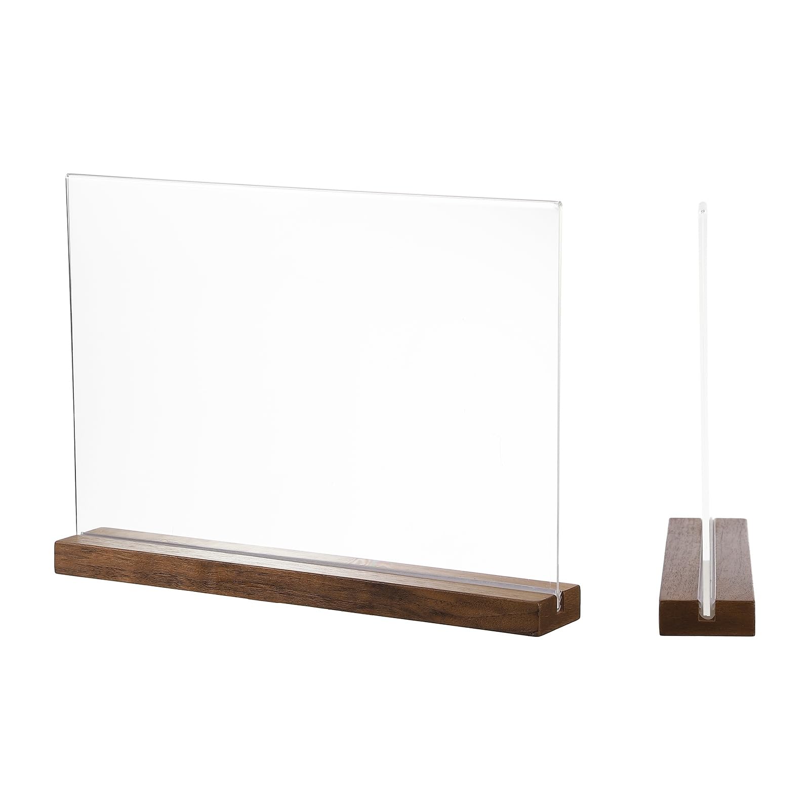 PATIKIL 12" x 8" Acrylic Sign, 2Pcs T-Shape Acrylic Sign Holder with Wood Base Vertical A4 Double Sided Clear Table Display Menu Paper Stand Holder for Wedding Store Office Hotel