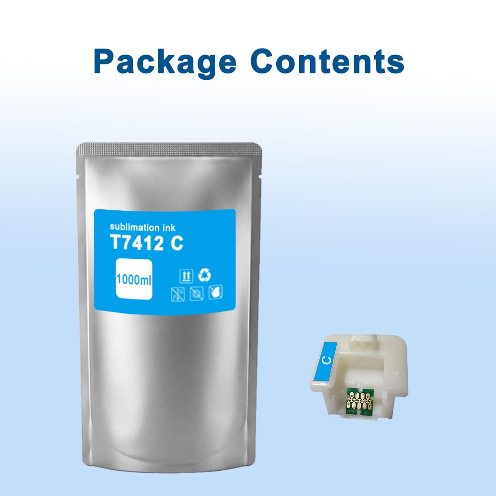 T7412 Dye Sublimation Encre Cyan 1000-ml pour Encre de Sublimation T7412 Compatible pour Epson Surecolor F6000 F7000 F7100 F6070 F7170 F9330 F6200 F7200 F9200 F9300 F9340 F7070