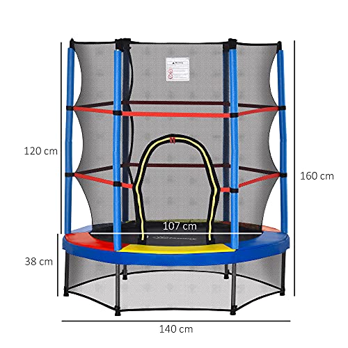 HOMCOM Trampoline pour Enfant Ø 1,40 x 1,60H m Filet de sécurité Porte zipée 6 poteaux rembourrés Inclus Charge Max. 45 kg – Image 6