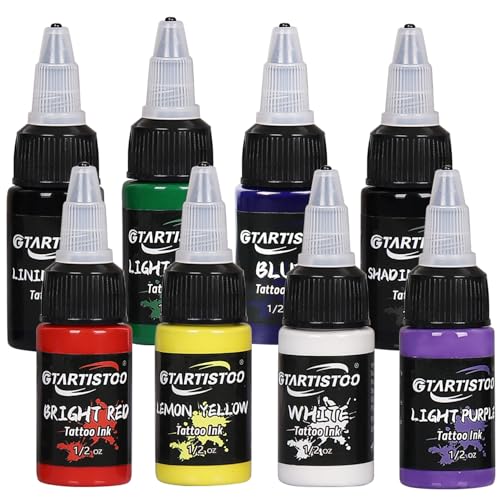 GTARTISTOO 8 Farben Tattoo Tinte Set 1/2 OZ (15ml) / Flasche Professionelle Tattoo Tinte Tattoo Tinten Pigment Kit