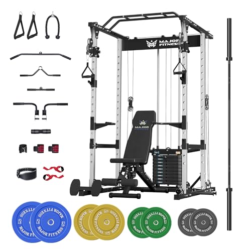 MAJOR FITNESS Power Cage Drone1 Premium- Multi-Function Power Rack for Home Gym, Squat Rack with Pull-up Bar, Cable Crossover System, J-Hooks, for Strength Training, Heavy-Duty Steel Construction