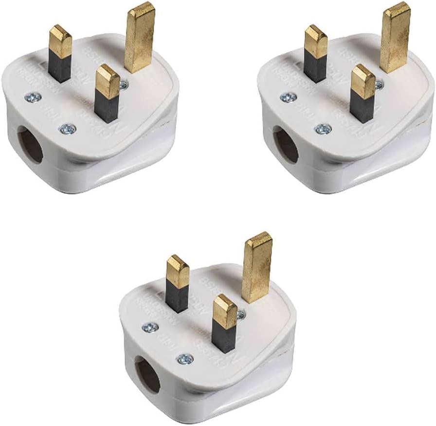 3 Pin UK Plug 13 A Fused Rewireable Mains Safety Plugs Portable White