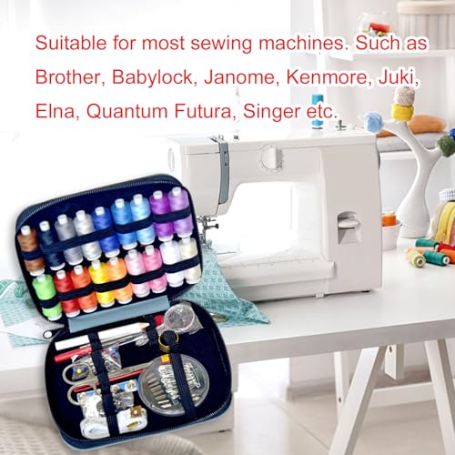 Image of Sewing Kit with Case Portable Sewing Supplies for Home Traveler, Adults, Beginner, Emergency, Contains 18 Sewing Thread, Scissors, Needles, Measure etc,Medium Delft Blue