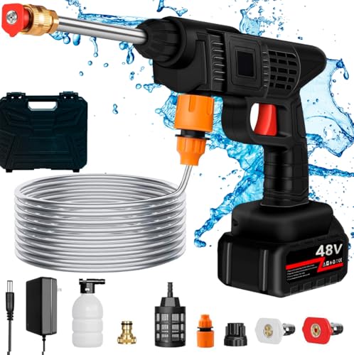 Image of Turbowash Cordless Portable 48V Wireless Pressure Washer Gun -12000mAh High Pressure Water Gun for Car and Bike Wash, Adjustable 6 in 1 Nozzle, 5M Hose Pipe, Battery Included (Black)