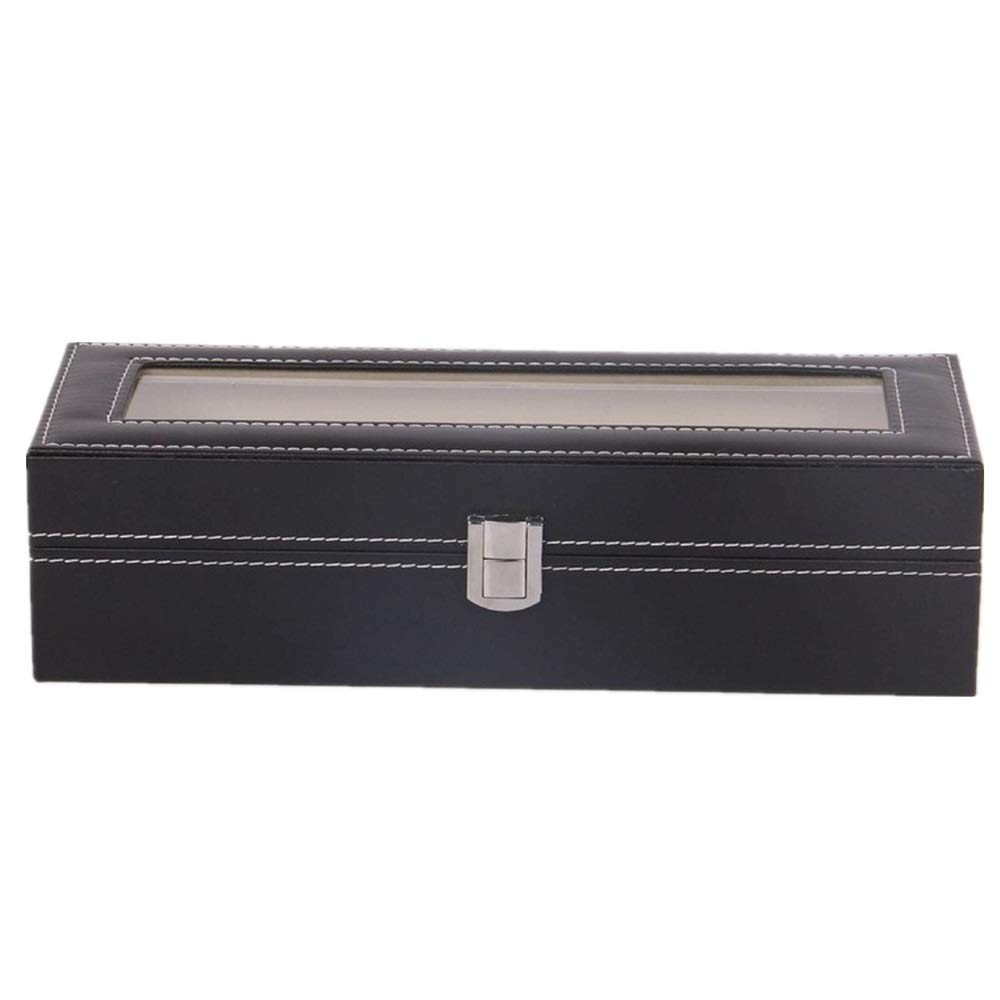 DUMRALBQE Watch Boxes Faux Leather Watch Storage Box Jewelry Bracelet 6 Slots Black Scratch Resistant for Storage and Display