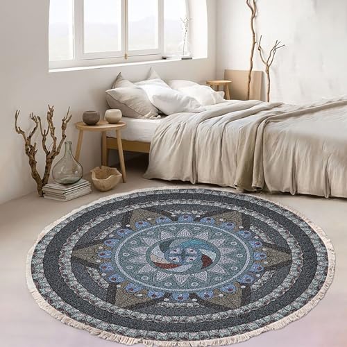Alfombra Redonda De Estilo Tribal, Estilo Bohemio Lavable A Máquina, Suave De Lino Sintético, Apta Para Mascotas, Para Sala De Estar Mesa De Centro Y Decoración De Apartamentos, 120cm/47.2in-F