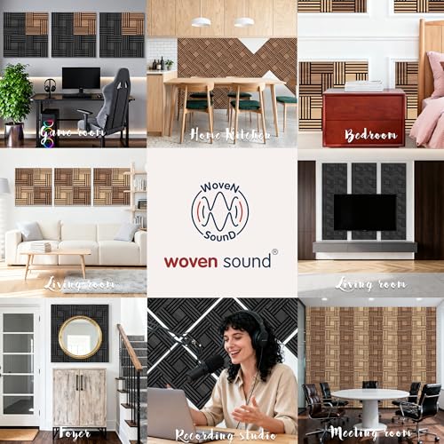 Image of WoveN SounD Acoustic Wall Panels, Black Oak, 16 Pack, 12x12 in | Self-Adhesive, NRC 0.95, Carved Pattern, Sound Proof, Echo Reduction, Sound Dampening, Home Studio, Office, Gaming Room