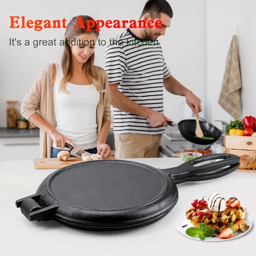 Cast Iron Waffle Cookware Two Piece Hinged Non Electric Waffle Iron for Stovetop or Grill Makes 7\" Round Waffles Design Waffle Pan
