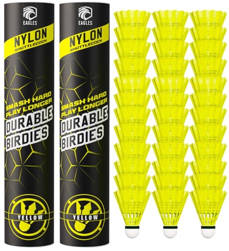 EAGLES 24 Pack Nylon Badminton Birdies - Bedminton Shuttlecocks for Baseball/Softball Batting Training - Birdie Ball for Indoor and Outdoor Matches ~ Highly Stable & Durable Shuttle Balls
