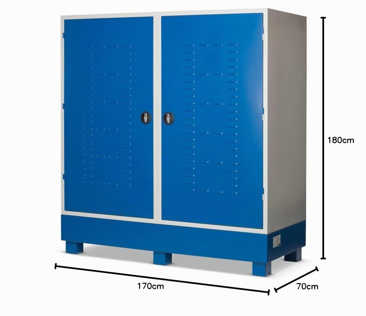 Steinbock Gefahrstoffschrank aus Stahlblech | HxBxT 180 x 170 x 70 cm | integrierte Auffangwanne mit 220 l Volumen | unterfahrbar | vollmontiert | Gefahrstoff-Depot für Innen- und Außenbereich