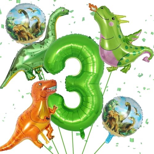 Dinosaur 3rd Birthday Decorations, Dinosaur Birthday Party Decorations with Giant Inflatable Dinosaur Balloons 40 Inch Helium Foil Mylar Number 3 Balloons for Dinosaur Theme Birthday Party Decorations