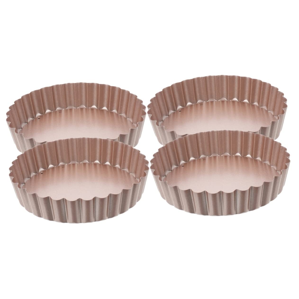 Garneck 2sets Heavy Duty Carbon Steel Tart Pans Non-stick Surface for Baking Pies Cakes and Quiches 2pcs*2