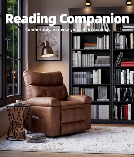Image of Oversized 360 Swivel Rocking Recliner Chair with Massage & Heat, Ergonomic Lazy Chair with Remote Control for Living Room, Bedroom & Nursery, Vintage