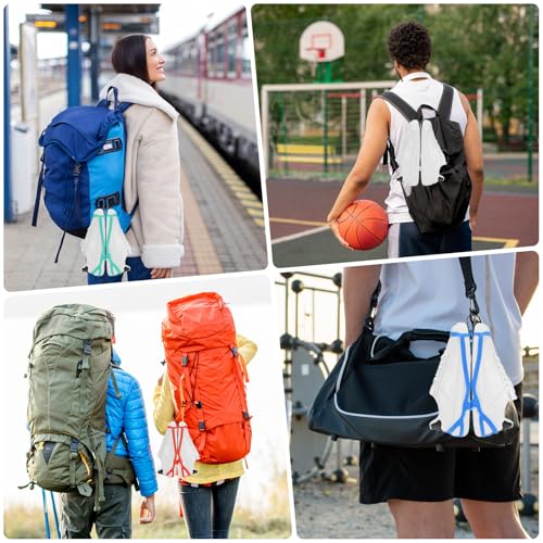 TIXIPEM Shoe Holster for Backpack [1SET] - Elastic Silicone Footwear Holder with Clip Use for Travel & Outdoors & Sports - [Cyan-Blue-L] Hang Extra Shoes Cleats Boots