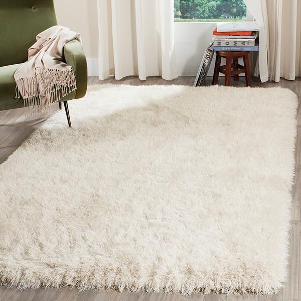 Image of Square Plain Fur Rugs for Hall and Drawing Room 7x7 Feet Sqaure Microfiber 2 Inch Pile Height Modern Interior Mat Ivory