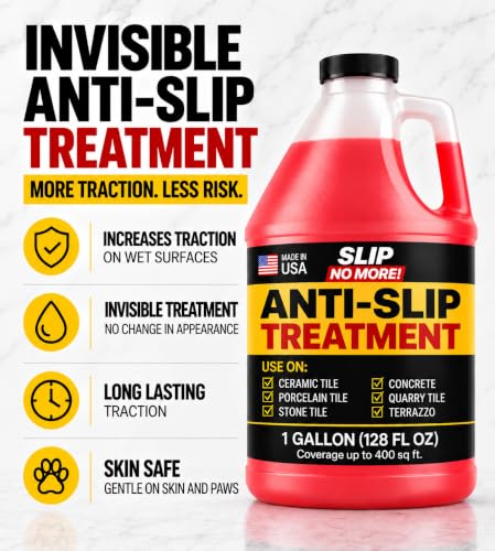 Image of Anti Slip Tile Treatment (4 Gal) Non-Slip Floor Treatment for Grip on Stone, Porcelain & Ceramic. Indoor & Outdoor, Residential & Commercial Slip Prevention, Works Fast for Lasting Traction