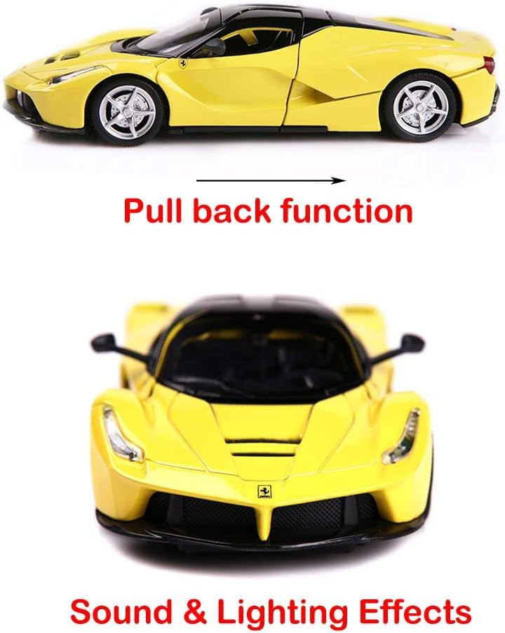 Image of Diecast Toy Car Sports Model Car Zinc Alloy Simulation Casting LaFerrari Pull Back Vehicles,1:32 Scale Supercar Toys with Lights and Sound for Toddlers Kids Children Boys Girls Gift (Yellow)