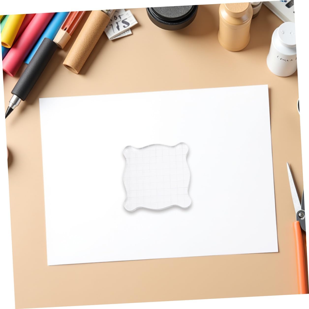 Zerodeko 4 Pieces Acrylic Stamp Blocks with Grid Lines, 7.5 X 7.5 Cm, Stamp Blocks for Scrapbooking and Card Making Crafts