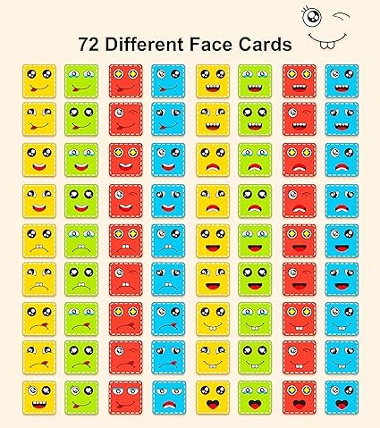 KRIDEZ Face Changing Cube Building Blocks Puzzle, Wooden Face Expression Toy, Educational Face Matching Family Board Game for Kids (16 Wooden Puzzles and 72 Cards) (with Metal Box) 1