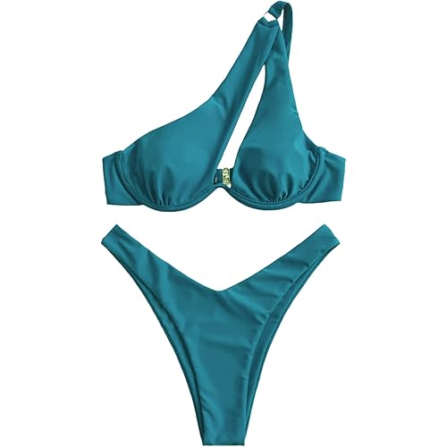 Lilosy Sexy Underwire One Shoulder Bikini High Cut Brazilian Swimsuit Set 2 Piece