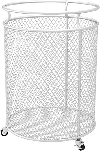 Panier à linge à roulettes rond en fil métallique blanc pour ranger les vêtements sales