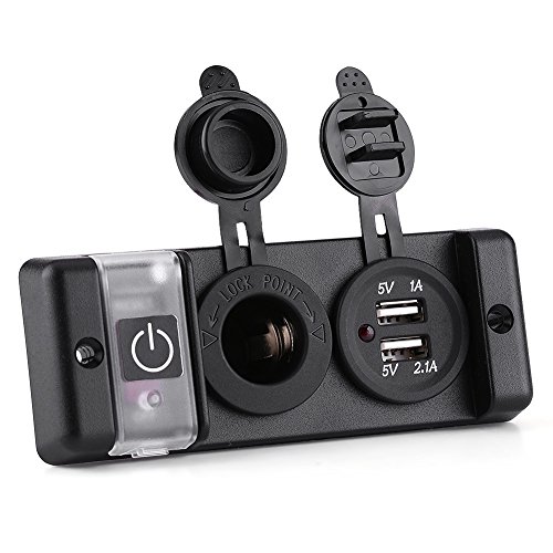 Suuonee Cigarette Lighter Socket, 12V Waterproof Cigarette Lighter Dual USB Power Socket Switch Panel for Car RV Marine Boat