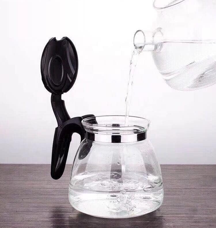 Image of Glass Tea Pot with Stainless Steel Infuser|1000 ml Transparent Glass Kettle for Loose Leaf Tea, Herbal & Black Tea|Easy Pour Handle|Elegant Design for Home /Office (Black) (Yorotez Kettle)