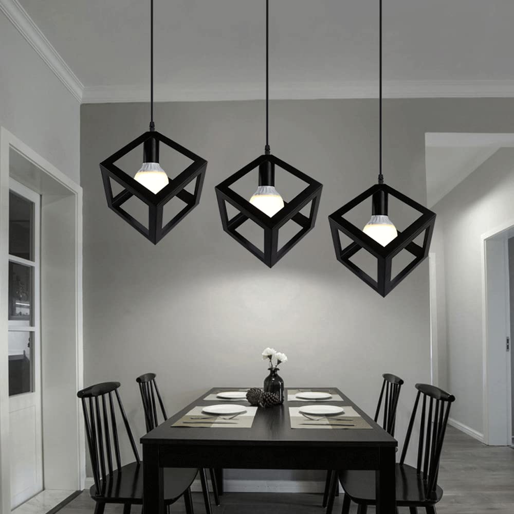 Lampa sufitowa, czarny kwadratowy żyrandol Dekoracyjny żyrandol sufitowy Kompatybilny z wyspą kuchenną Przemysłowe żyrandole V-Intage Pusta metalowa lampa wisząca