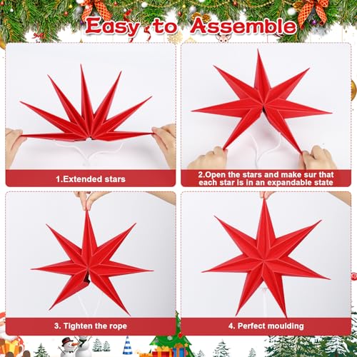 Image of 12 Inches 5 PCS Red Green White Paper Star Lanterns Hanging Stars Christmas Party Decorations Hanging Lampshade Christmas Wedding Birthday Christmas Home Party Decorations(7 Pointed)