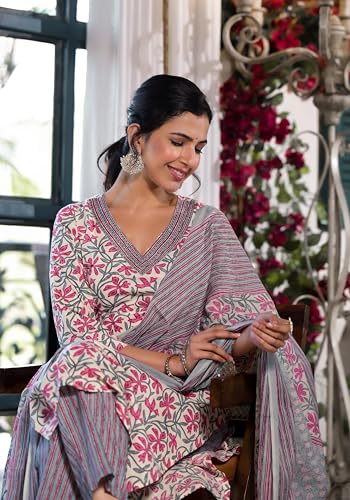 Image of MIRCHI FASHION Pure Cotton Women Straight Jaipuri Floral Print Kurti Set with Dupatta and Pant
