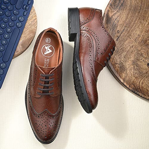 Image of Auserio Men's Brogue Full Grain Leather Lace Up Formal Shoes | Anti Skid Sole & Waxed Laces | Antimicrobial Memory Foam Padded Insole with Detailed Stich| Shoes for Office & Parties (115.116.117)