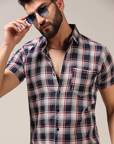 Image of TOPLOT Men's Regular Fit Casual Shirt Checks Design with Spread Collar & Half Sleeves