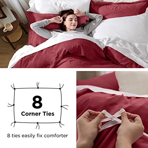 Image of Bedsure Red Duvet Cover Queen Size - 3 Pieces Prewashed Cotton-Like Polyester Extra Soft Bedding Set, Includes 1 Duvet Cover 90x90 Inches with Zipper Closure & 2 Pillow Shams, Comforter Not Included