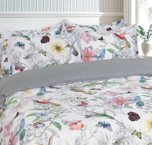 Majestic Giftware Madison Linen 4 Pcs Twin Size Bedding Set (BL504-T-4pcs) Birdsong Paradise 300 TC Cotton Sateen Durable & Washable | 1 Fitted Sheet, 1 Duvet, 2 Pillowcases - Ritz Collection
