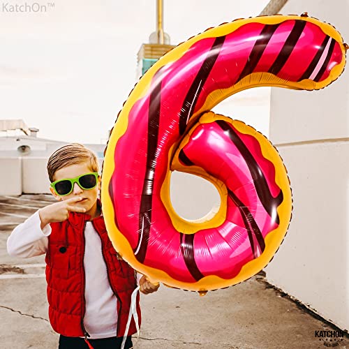 Image of KatchOn, Giant Number 6 Donut Balloon - 40 Inch | Donut 6 Balloon | Donut Birthday Decorations, 6 Number Balloons | Number Balloons for Wedding Anniversary