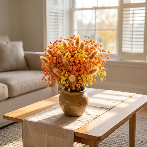 Ramo seco floral naranja y amarillo 17 pulgadas miniatura 3