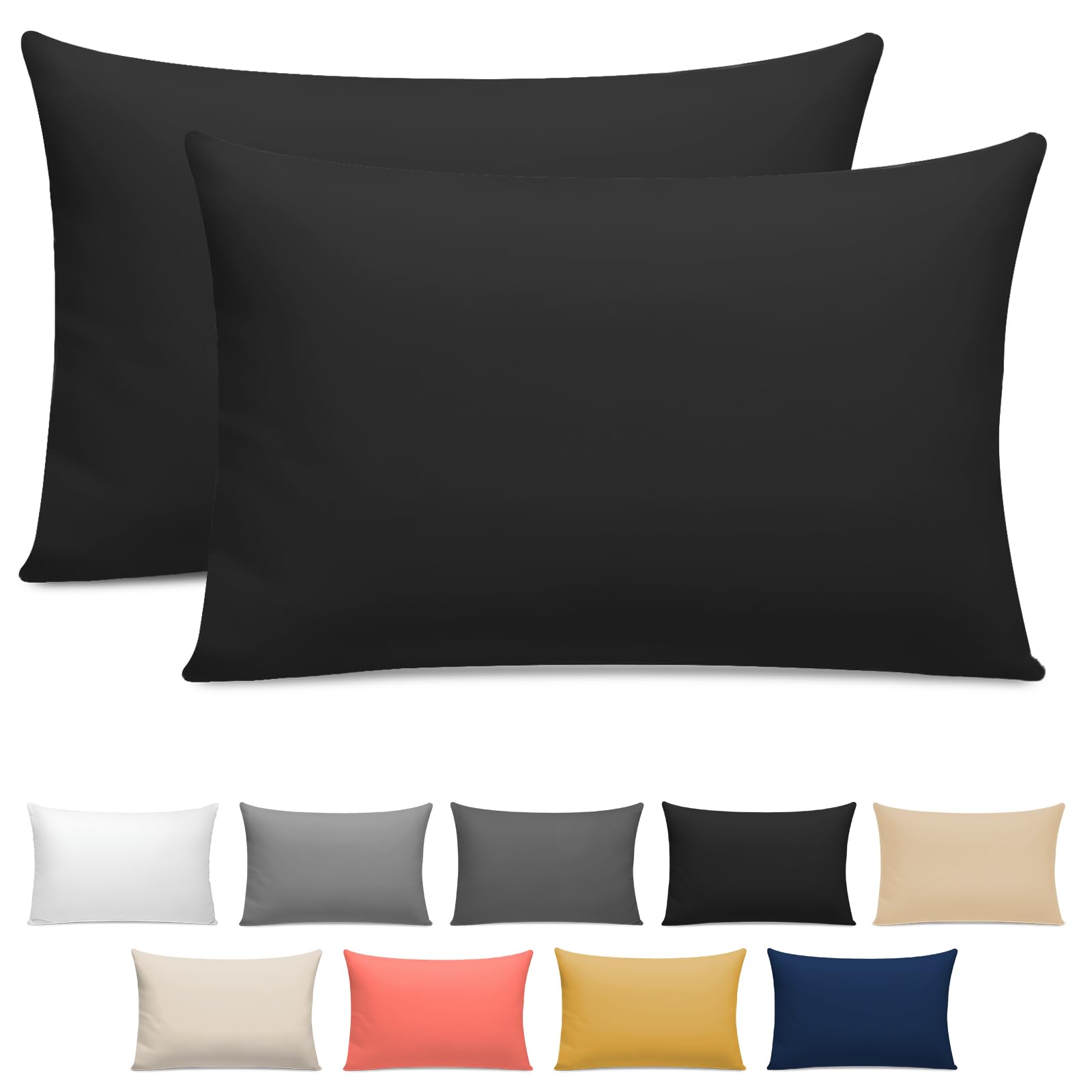 Lazzaro Home Feel The Difference 03 - Black Lazzaro 300 Thread Count Egyptian Cotton Pillow Cases 2 Pack Hotel Quality Black Pillow Covers With Envelope Closure