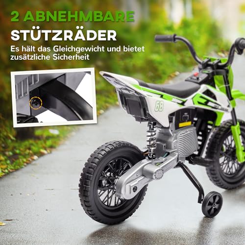 AIYAPLAY Kinder Elektro-Motorrad, 12V Kindermotorrad mit Musik, Kinderfahrzeug mit abnehmbar Trainingsrädern, 2,4-5 km/h, für 3-6 Jahre Kinder, max. 30 kg, Grün – Bild 5